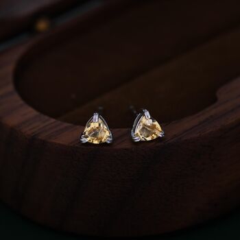 Sterling Silver Genuine Yellow Citrine Crystal Stud Earrings, 2 of 12