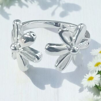 Sterling Silver Adjustable Daisy Ring, 2 of 4