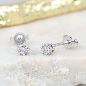 9 Ct White Gold And .10 Ct Diamond Cluster Earrings, 2 of 3