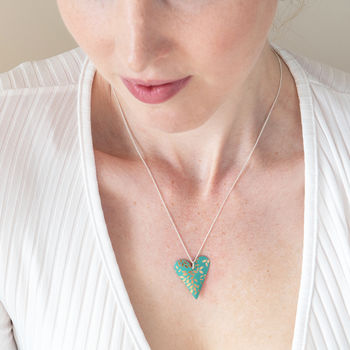 Jade Green And Gold Colour Print Heart Pendant Necklace, 2 of 3