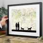 Personalised Couple Walking With Dog Map Print, thumbnail 1 of 11