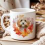 Personalised Dog Mug Sand Cockapoo In An Autumn Wreath, thumbnail 1 of 2