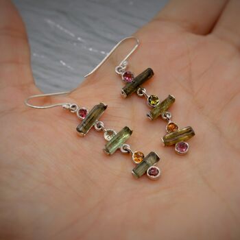 Pink Green Tourmaline Silver Earrings, 3 of 5