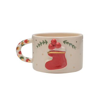 Handmade Ceramic Christmas Stocking Mug With Holly And Gold Handle, 2 of 2