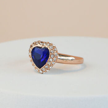 Blue Heart Crystal Rose Gold Ring, 3 of 3