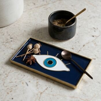 Mother’s Day Gift For Mum Evil Eye Aluminium Trinket Tray In Blue, 4 of 5