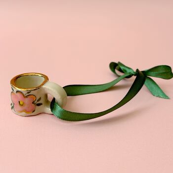 Hand Painted Mini Ceramic Mug Christmas Ornament With Flower, 5 of 5