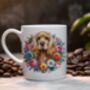 Personalised Cocker Spaniel Floral Summer Dog Wreath Gift Keepsake Mug B, thumbnail 1 of 2