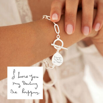 Personalised Handwriting T Bar Bracelet With Paperclip Chain, 3 of 8