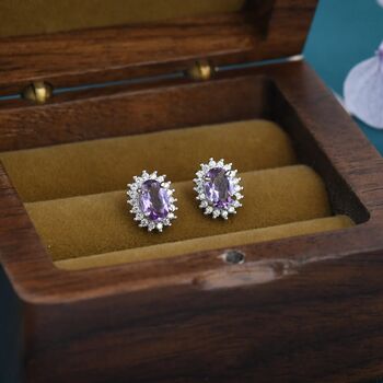 Genuine Amethyst Purple Crystal Stud Earrings, 3 of 12