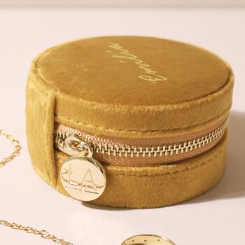 Personalised Mustard Velvet Round Travel Jewellery Case, 3 of 5