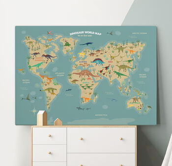 Personalised Dinosaur World Map Print A3 A2 A1, 2 of 6