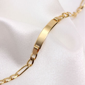 Personalised Ladies 9ct Gold Figaro ID Plate Bracelet, 6 of 6