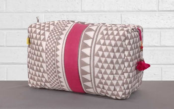 Sankari Stripe Pattern Cotton Washbag In Grey / Pink, 3 of 12