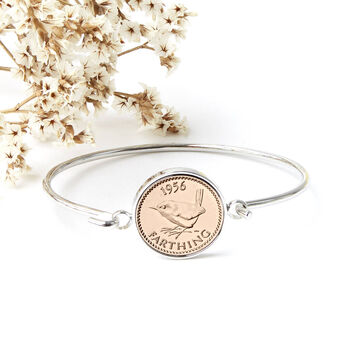 Farthing 1956 70th Birthday Coin Bangle Bracelet, 2 of 10