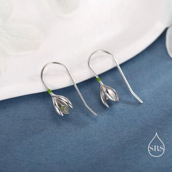 Sterling Silver Green Enamel Painted Snowdrop Flower Drop Earrings, 3 of 10