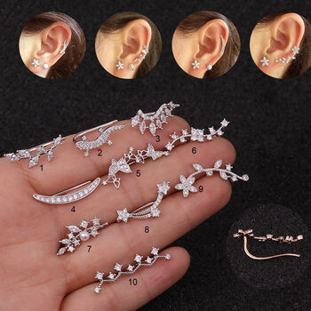 Long Ear Climber Earring Silver Or Gold Plated With Zirconia, 4 of 6