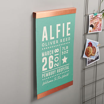 Personalised Baby Details Copper And Canvas Print, 2 of 4