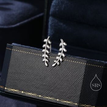 Sterling Silver Leaf Crawler Earrings, 2 of 12