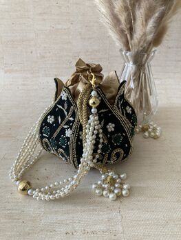 Emerald Green Velvet Potli/Wrist Bag, 2 of 10