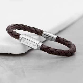 Personalised Men's Roman Numerals Leather Bracelet, 6 of 7