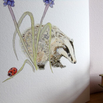 Badger And Muscari Giclee Fine Art Print, 7 of 9