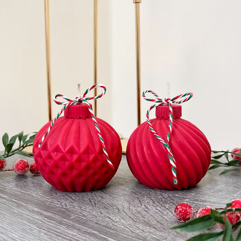 Red Christmas Candle With Christmas Tree Bauble Design, 8 of 11