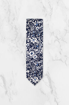 Wedding Handmade 100% Cotton Floral Print Tie In Navy, 3 of 8
