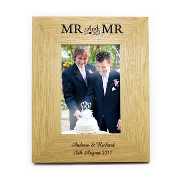 Personalised Oak Finish 6x4 Mr And Mr Photo Frame, 2 of 2