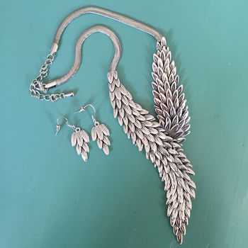 Feather Pointed Necklace And Earrings Set, 5 of 5