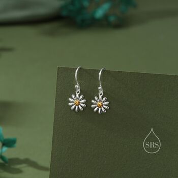 Aster Flower Drop Hook Earrings In Sterling Silver, 6 of 10