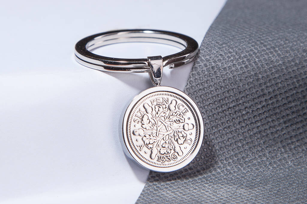 1936 90th Birthday Sixpence Coin Keyring Gift, 1 of 6