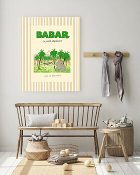 Babar The Elephant Yellow Stripe Nursery Art Print, 3 of 3