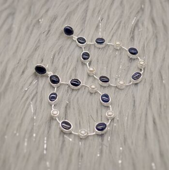 Blue Sapphire And Pearl Hoop Earrings, 8 of 12