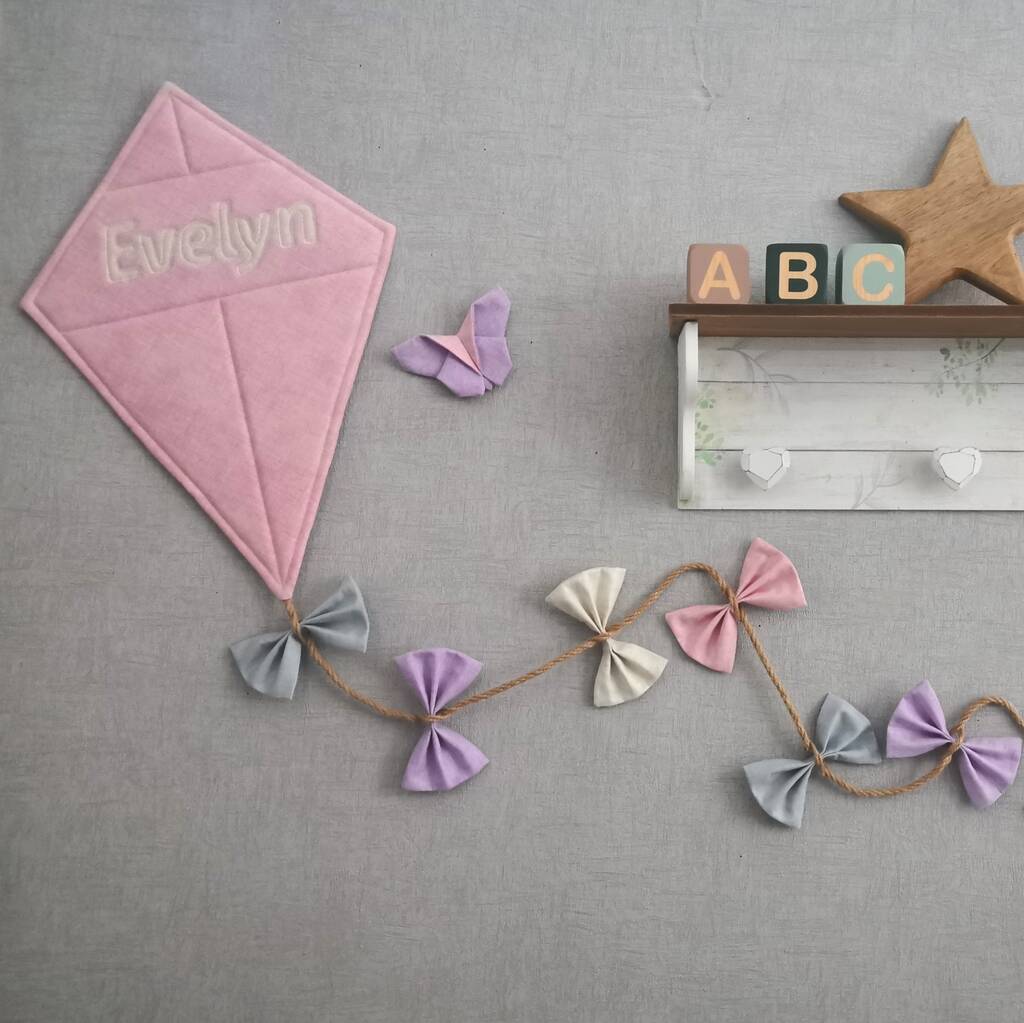 Pastel Wall Kite Nursery Decor,Cream,Purple,Grey, Pink By