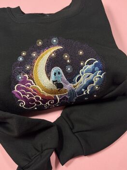 Celestial Ghost And Cat Embroidered Sweatshirt, 3 of 4