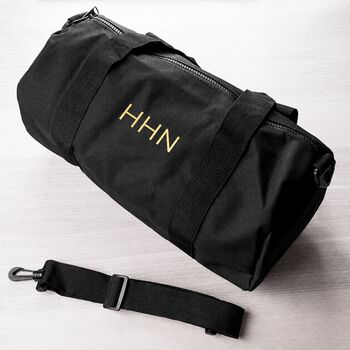 Monogrammed Barrel Gym Bag In Black, 10 of 11