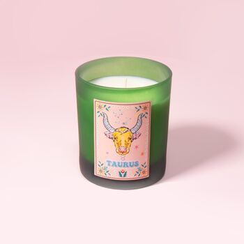 Taurus Zodiac Illustration Frosted Green Scented Candle, 3 of 3