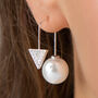 Pull Through Pearl And Triangle Crystal Earrings, thumbnail 1 of 3