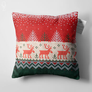 Christmas Deer Cushion Cover With Red, Green And White, 5 of 8