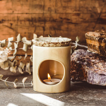 Crackled Cream And Marble Oil Burner – Ceramic Design, Wax Melt Compatible, 2 of 4