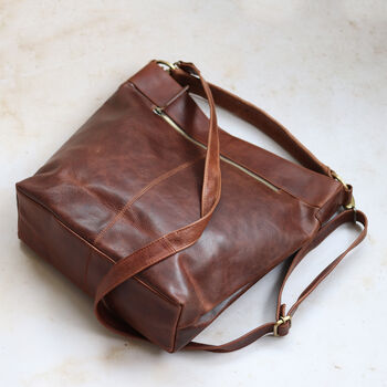Leather Shoulder Bag, Brown, 4 of 6