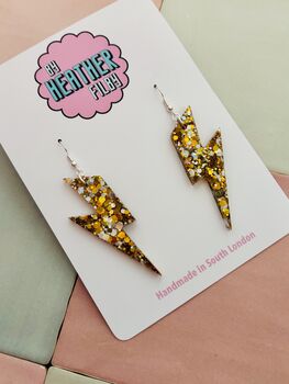 Large Gold And Silver Lightning Bolt Earrings / Mixed Metal Statement / Bold Metallic Dangles / Glam Rock Jewellery, 2 of 6