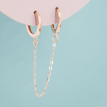 Double Piercing Huggie Hoop Earrings With Linking Chain, 6 of 11