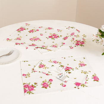 Set Of Four Helmsley Blush Cotton Floral Placemats, 4 of 7