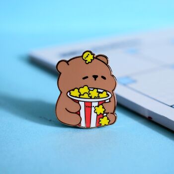 Popcorn Bear Enamel Pin | Cute Pin Badges, 3 of 7