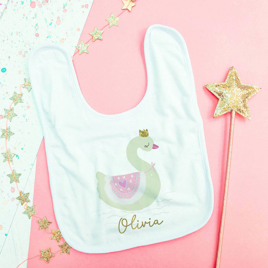 Personalised Baby Gift Bib 'Swan' By Peach Tea Studio