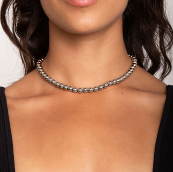 Sterling Silver Beaded Ball Chain Choker Necklace, 4 of 10