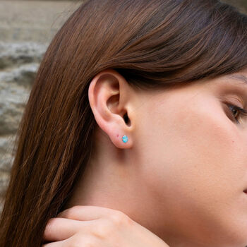 Sterling Silver Glittering Blue Stud Earring, 2 of 3