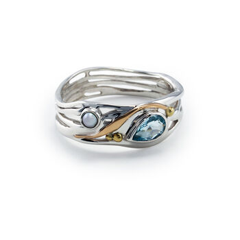 Freshwater Pearl And Teardrop Blue Topaz Ring, 4 of 9